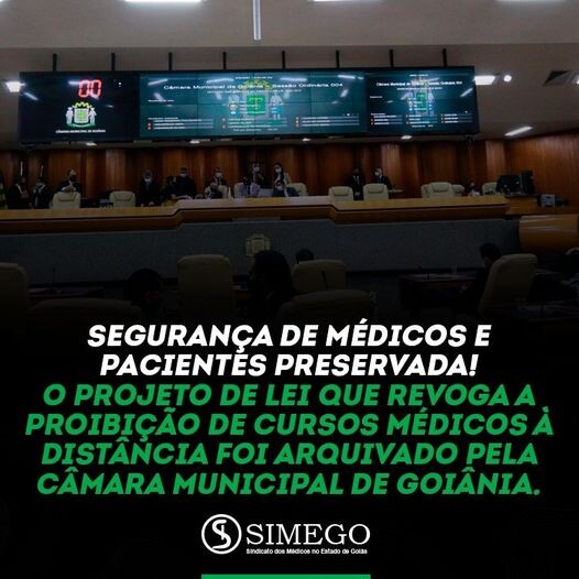 Projeto de Lei que revoga a proibição de cursos médicos à distância foi arquivado pela Câmara Municipal de Goiânia